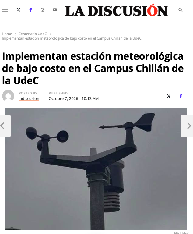 Low-cost weather station installed at UdeC Campus Chillán